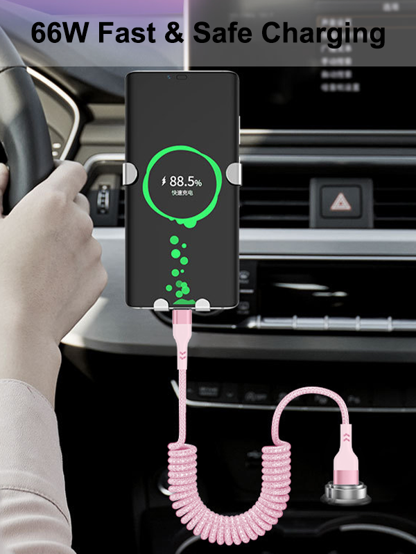 Braided Spring 66W USB A to Type C Cable