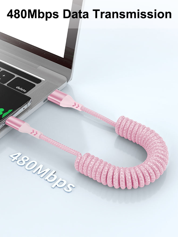 Braided Spring 66W USB A to Type C Cable
