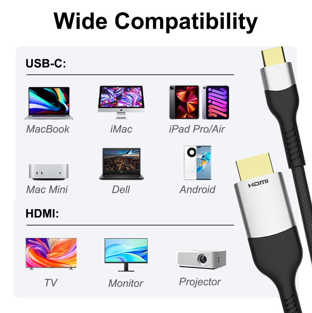 8K USB C Male to HDMI 2.1 Male Cable 48Gbps