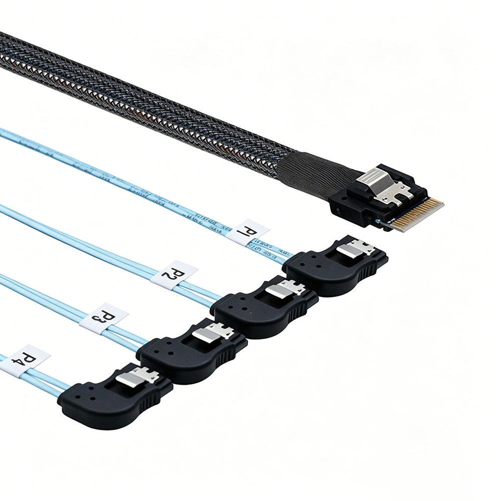 SlimSAS SFF-8654 4i to 4SATA  Left Side Cable 