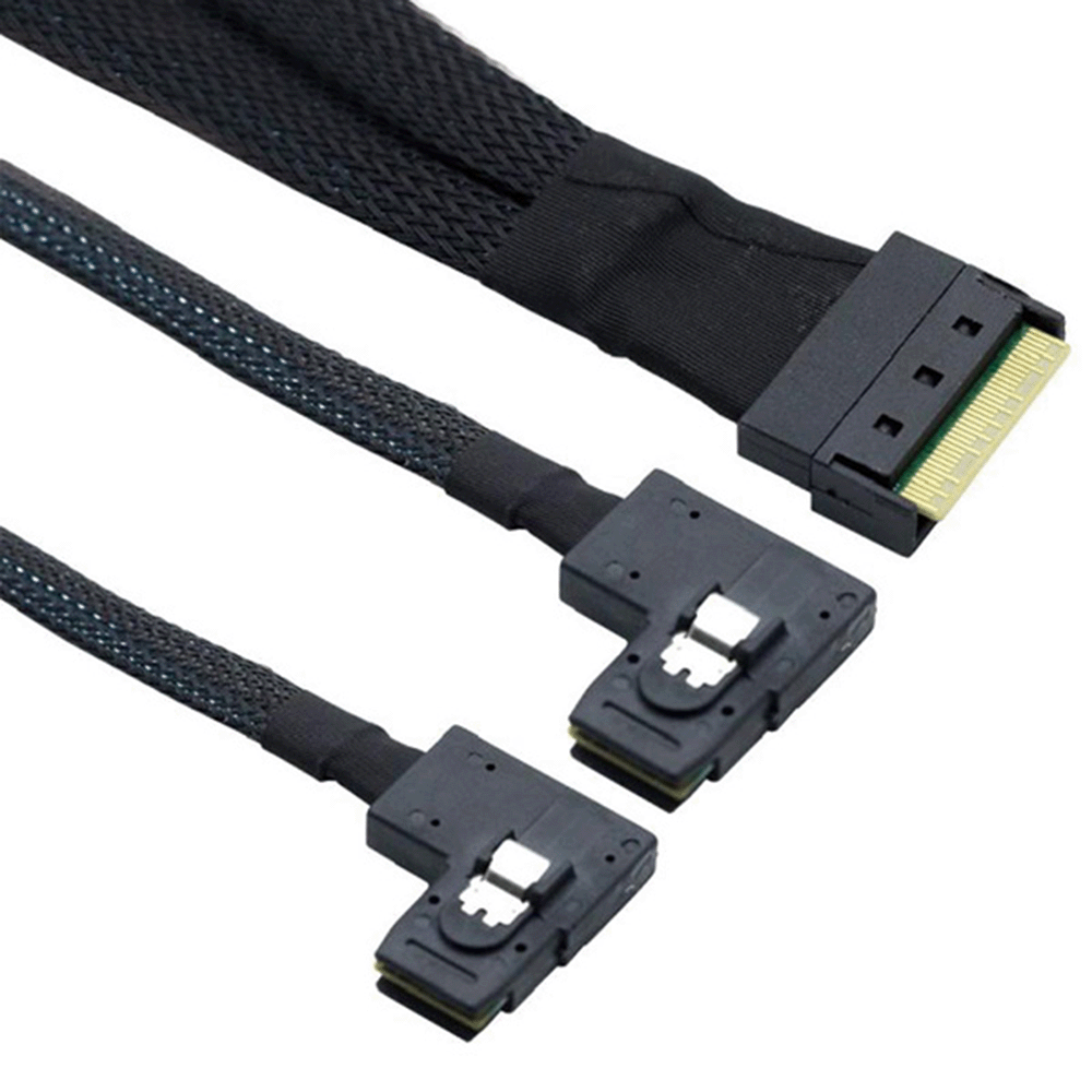 SlimSAS SFF-8654 To 2X SFF-8087 Left Angle Cable