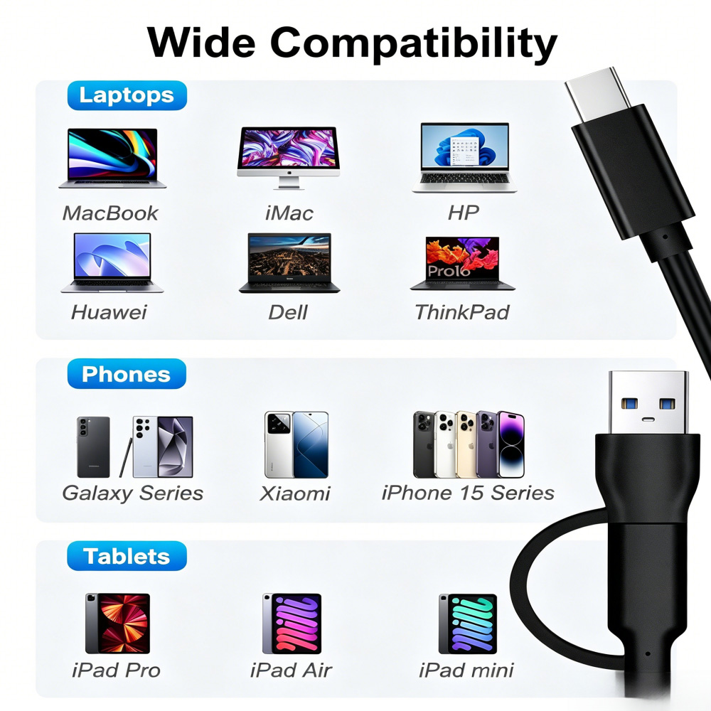 2 in 1 USB3.2 Gen1 Type C Cable 10Gbps