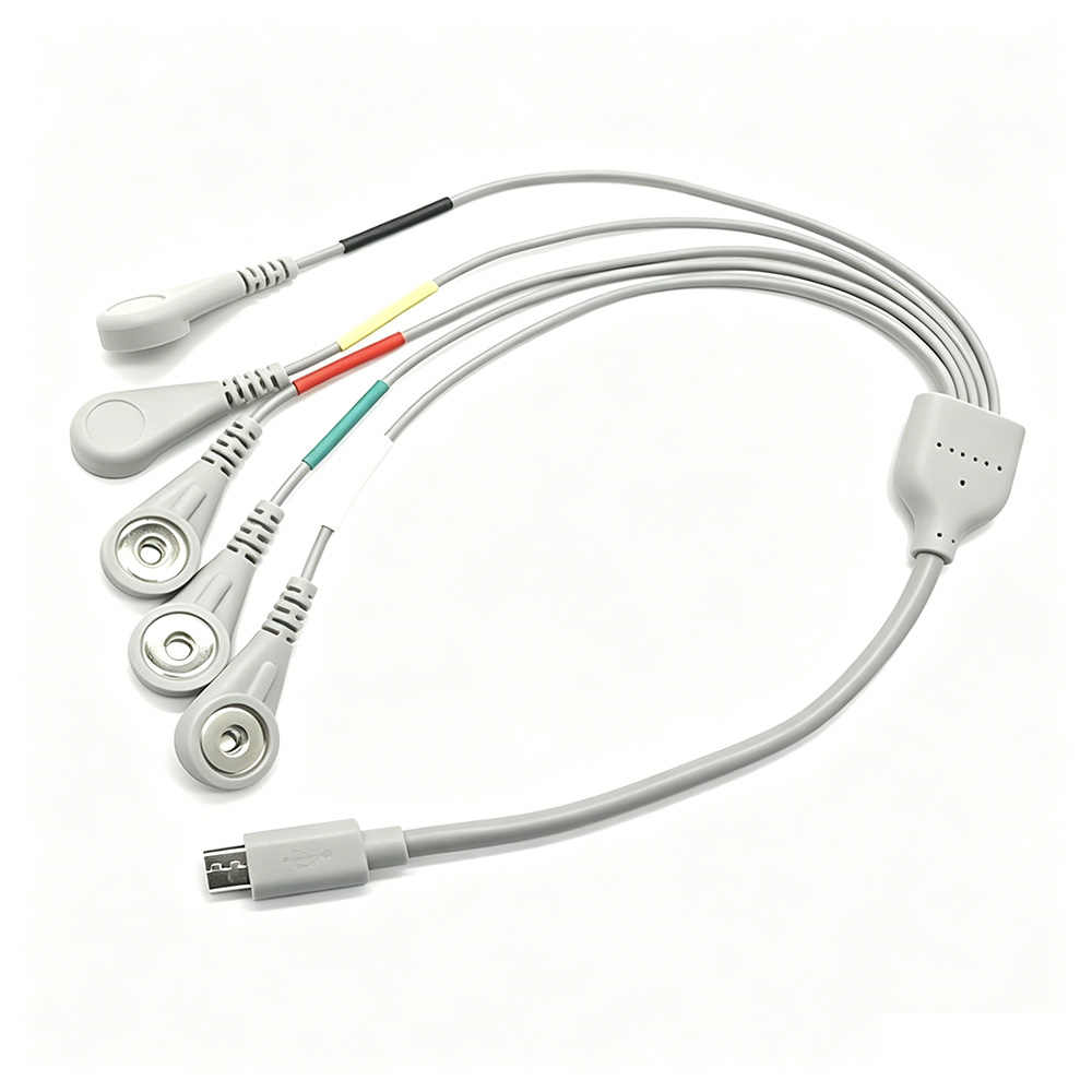Medical Cable with USB Type C  Micro To 3 Lead ECG Female Snap Shielding Lead Wire