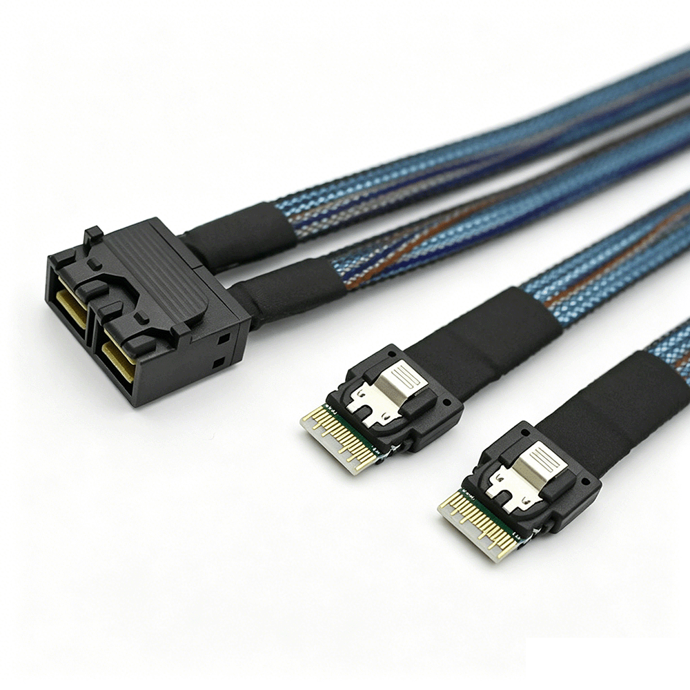 2 Ports SlimSAS SFF-8654 4I to HD Mini SAS SFF-8643 8I Cable