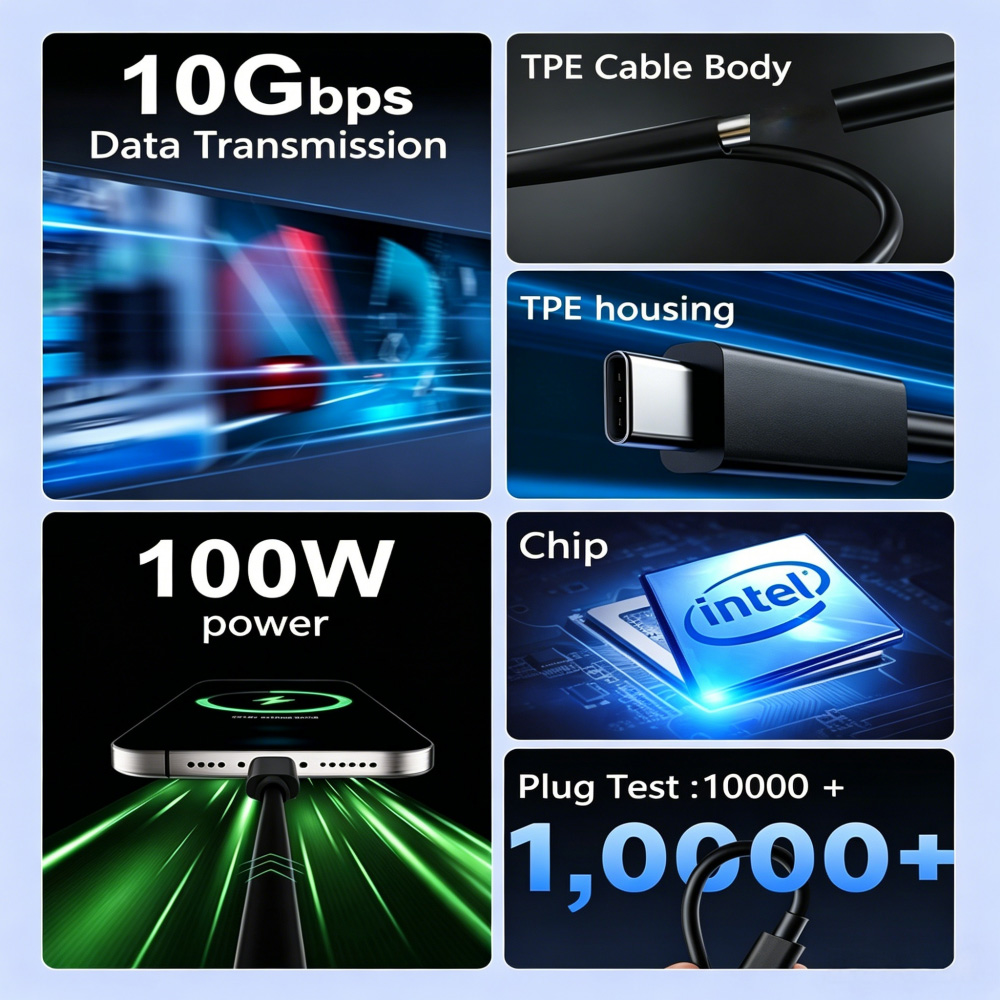 10Gbps PD USB Type-C to Type-C Cable 100W 