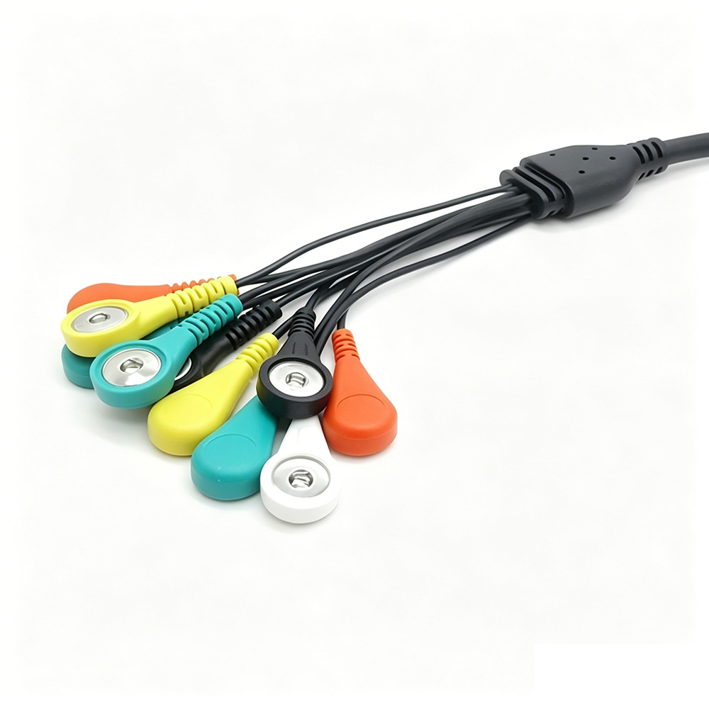 ECG EKG 10 Pin Magnet Spring Loaded Pogo Pin To 4.0mm Patient Electrode Cores Tens Lead Wire 