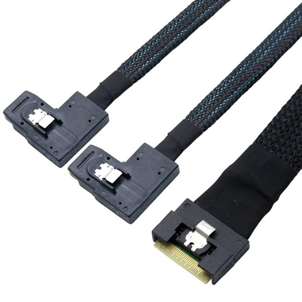 SlimSAS SFF-8654 To 2X SFF-8087 Left Angle Cable