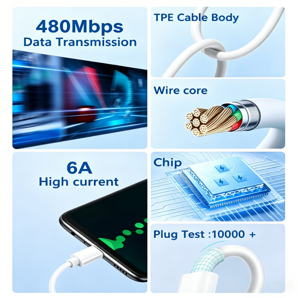 6A USB to USB C Charging Cable