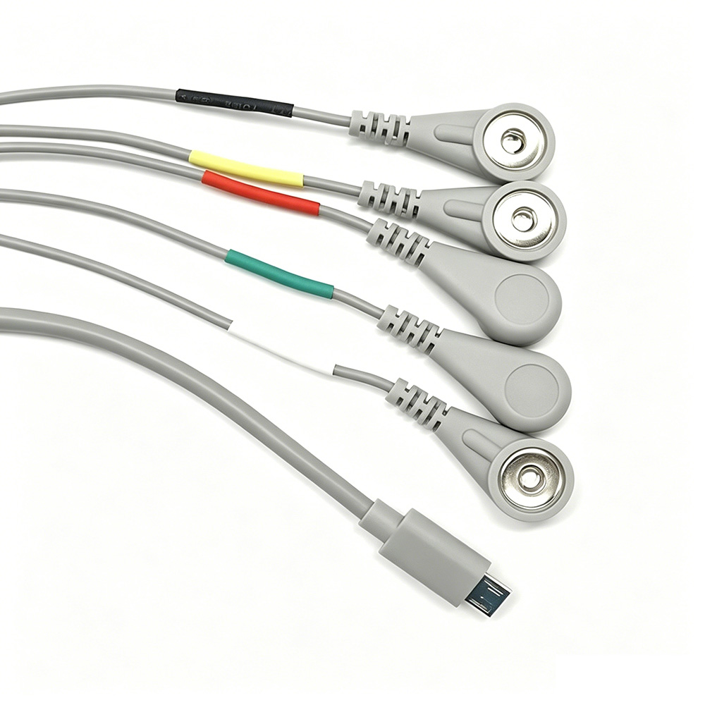 Medical Cable with USB Type C Micro To 3 Lead ECG Female Snap Shielding Lead Wire