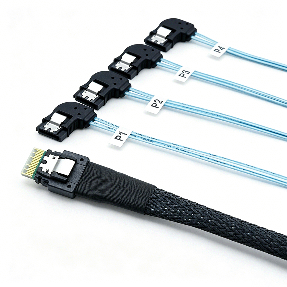SlimSAS SFF-8654 4i to 4SATA  Left Side Cable 