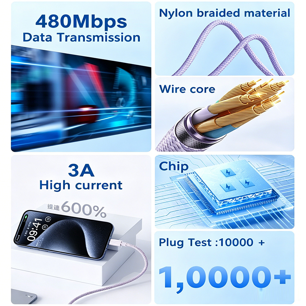 3A PD60W USB Type C to Type C Cable