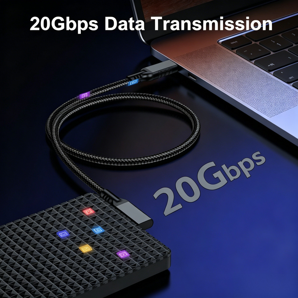 20Gbps Right Angle USB 3.2 Gen2 Type-C Cable 4K 