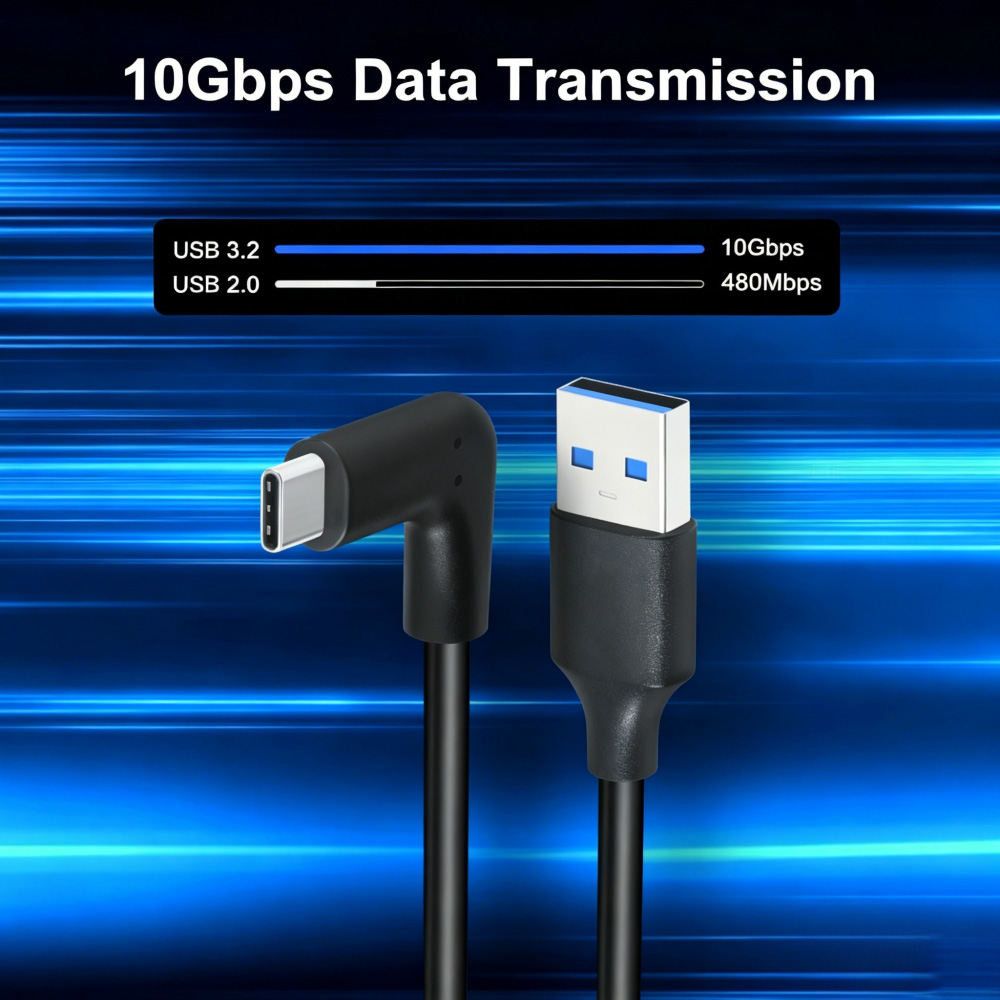 90 Degree Right Angle USB C Cable 10Gbps