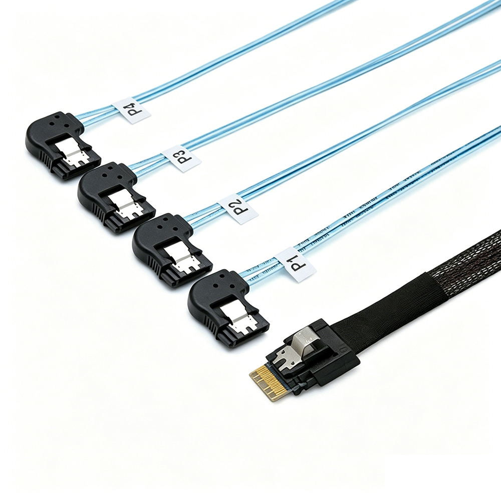 SlimSAS SFF-8654 4i to 4SATA  Left Side Cable